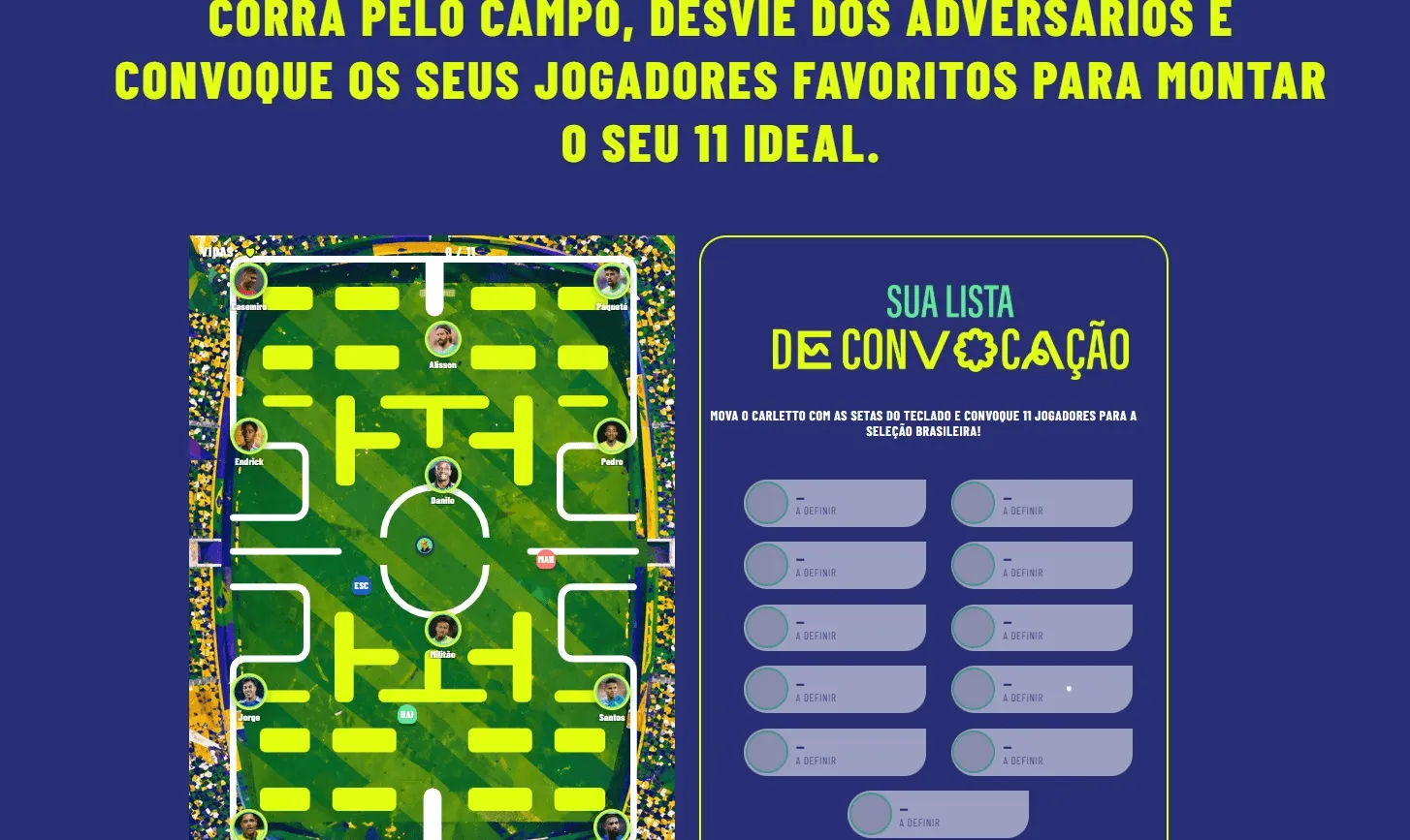 Página especial da Copa do Mundo tem jogo para montar escalação