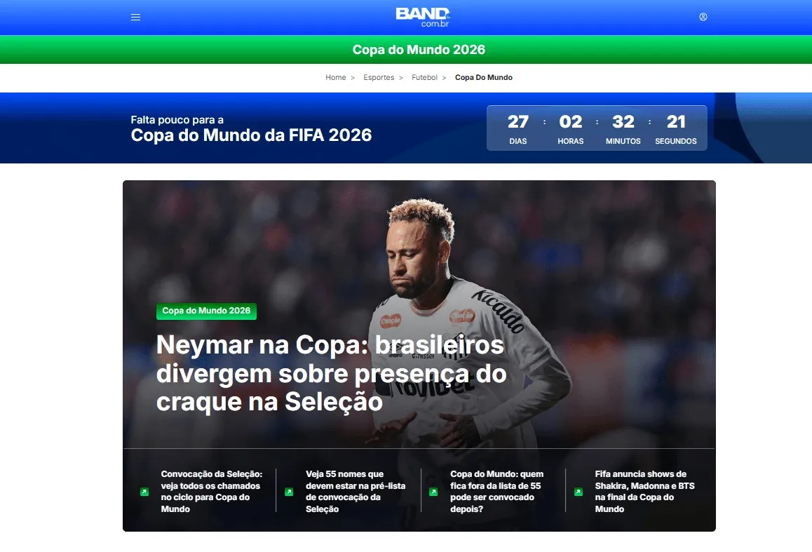 Site especial do band.com.br para a Copa do Mundo