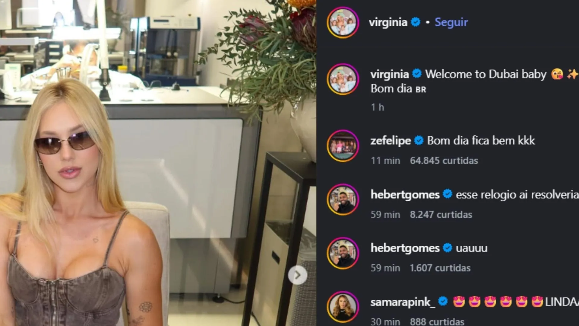 Coment&aacute;rio deixado por Z&eacute; Felipe chamou a aten&ccedil;&atilde;o | Reprodu&ccedil;&atilde;o/Instagram/@virginia