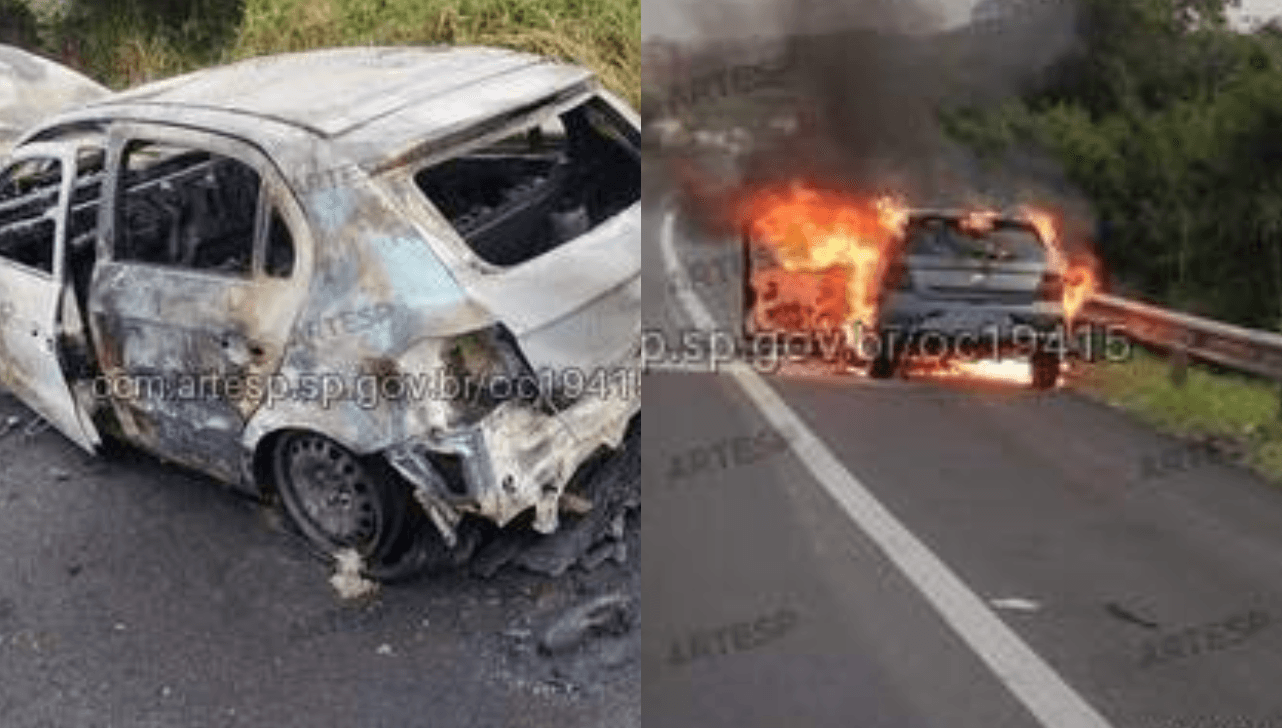 Carro pega fogo e gera congestionamento na Rodovia dos Bandeirantes