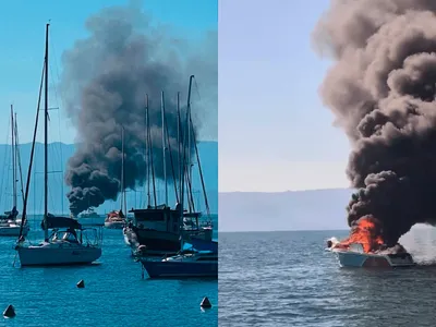Barco pega fogo em Ilhabela e tripulante é resgatado no mar