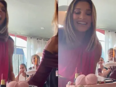 Flávia Alessandra ganha 'bolo de peitos' de aniversário: 'Para tudo'