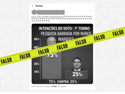 É falso que pesquisa suspensa pelo TSE apontou 75% para Lula no 1° turno