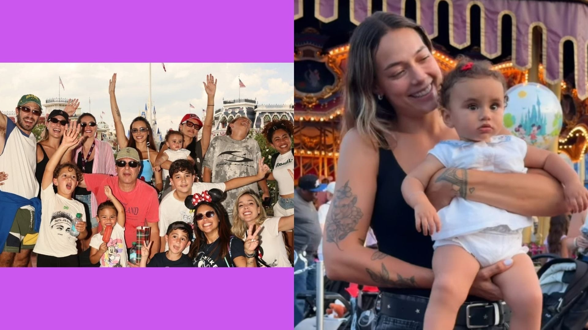 Atual e ex de Neymar curtem parque da Disney com os filhos