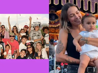 Atual e ex de Neymar curtem parque da Disney com os filhos