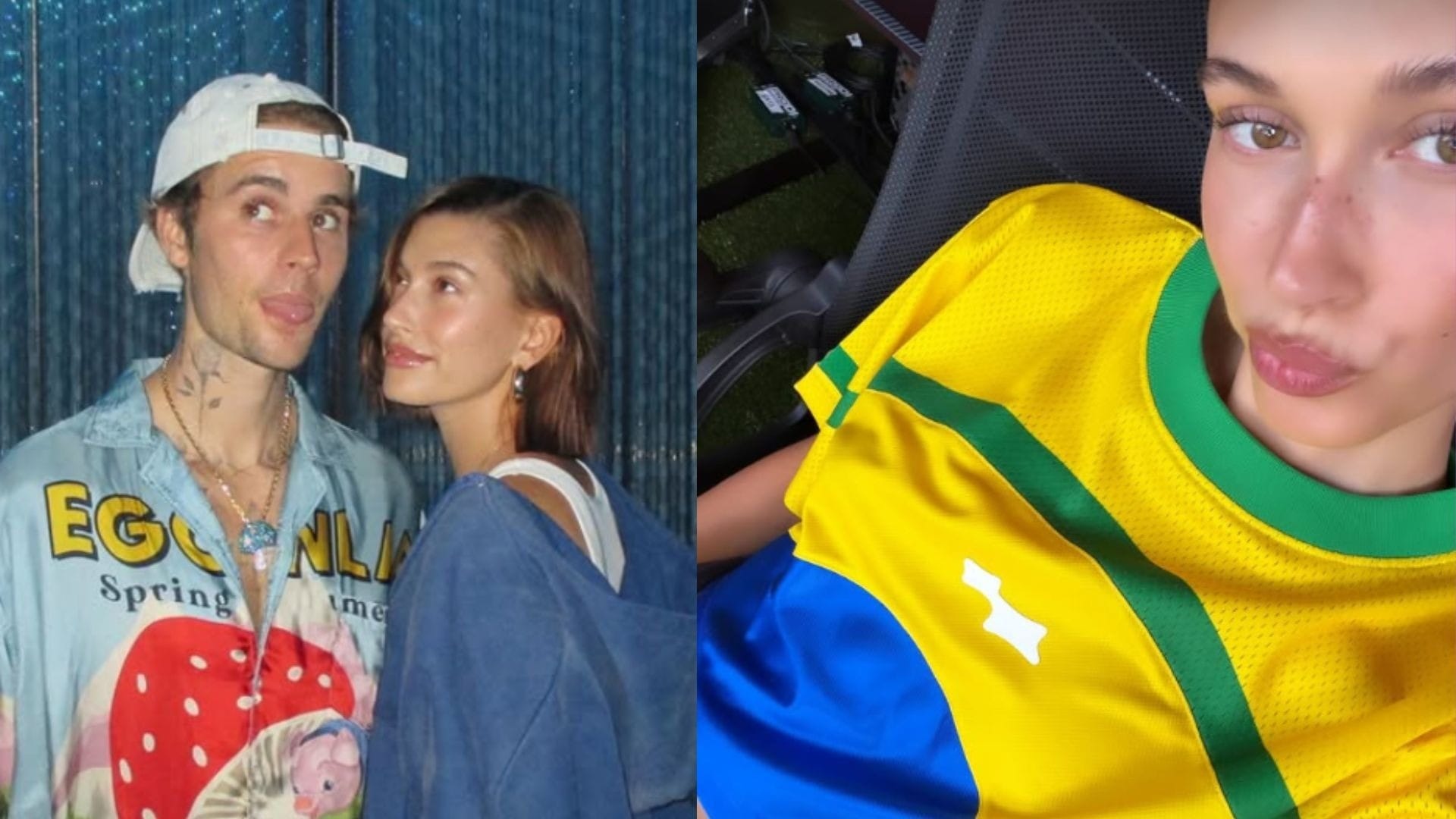 Filha de brasileira, Hailey Bieber aparece com cores do Brasil em foto