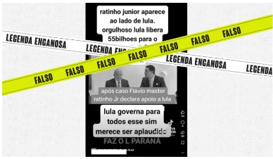 É falso que Ratinho Jr. declarou apoio a Lula