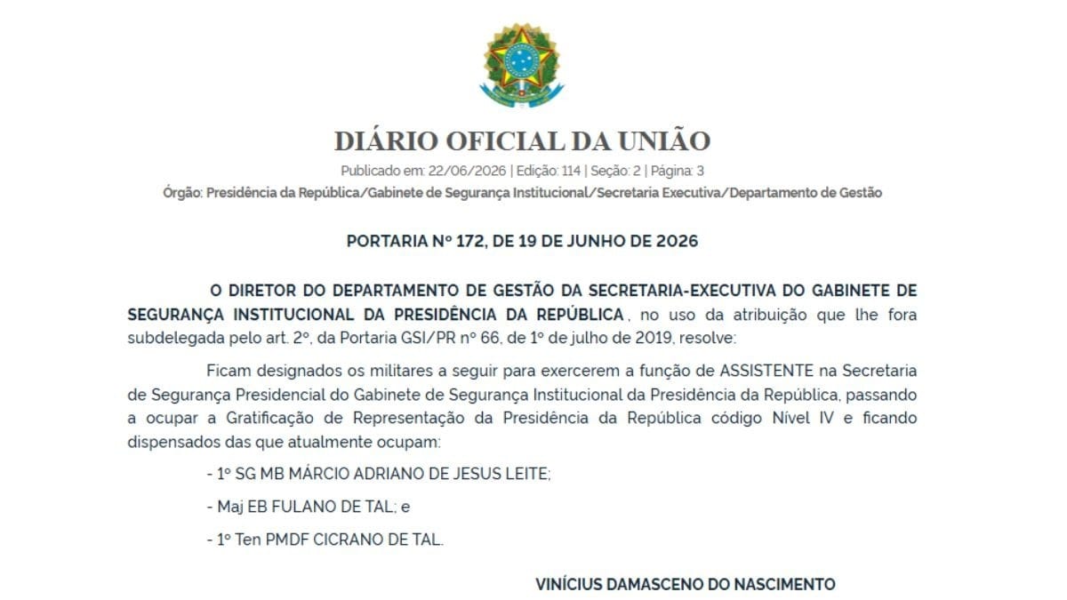 Portaria publicada no Diário Oficial da União (DOU)