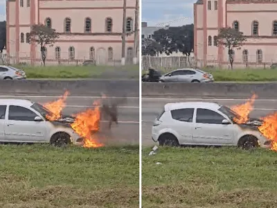 Vídeo: veículo pega fogo na Via Dutra em Caçapava nesta terça-feira (23)