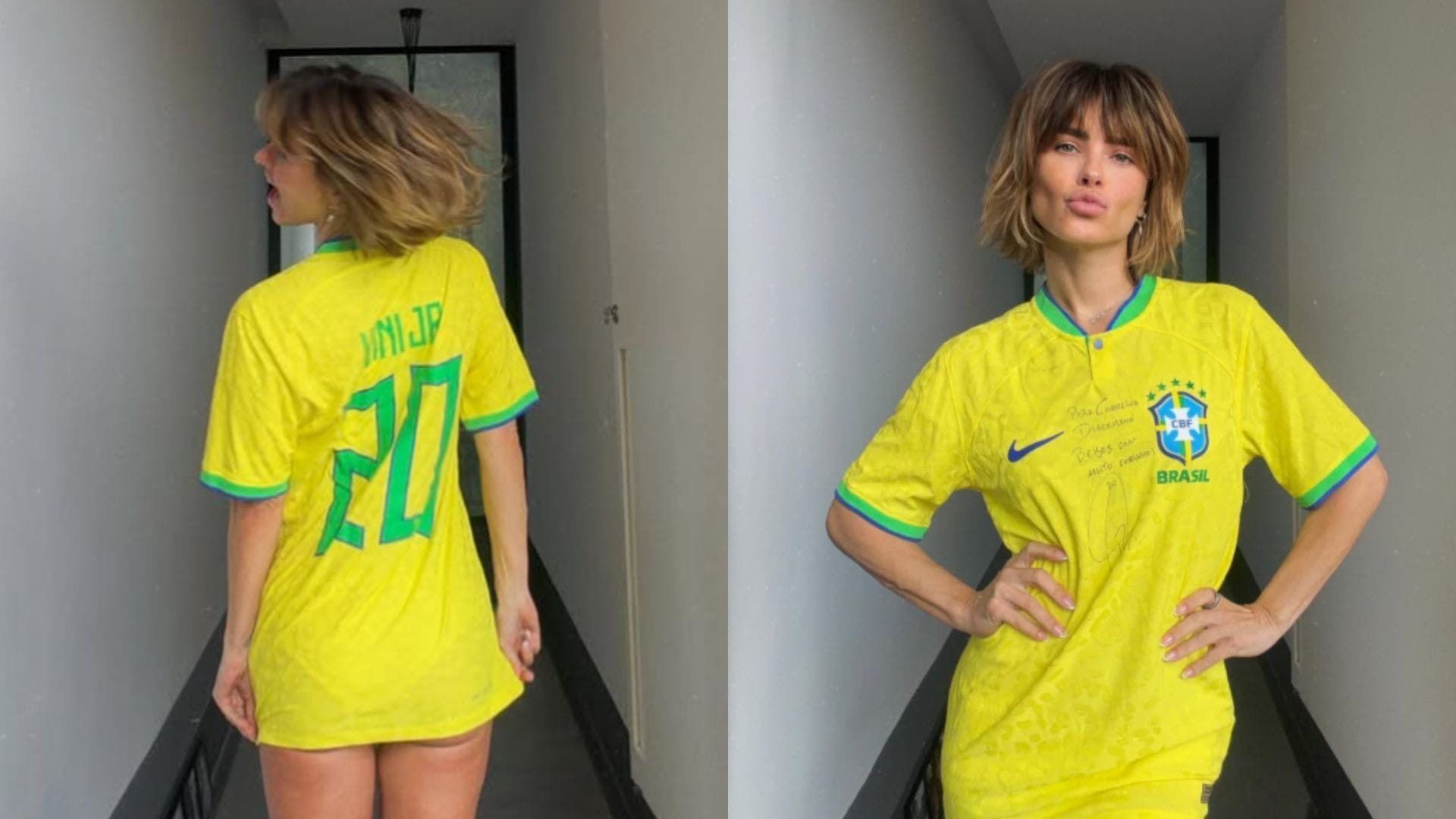 Carolina Dieckmmann transformou camisa autografada em vestido