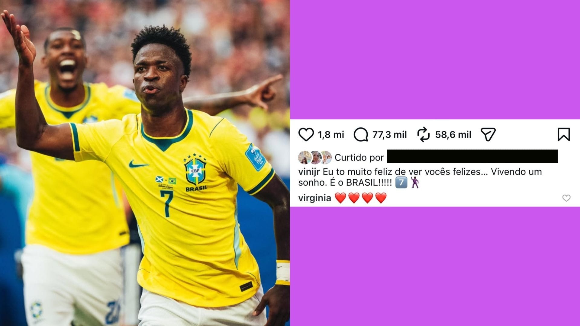 Virginia comenta post de Vini Jr. e aumenta rumores de reconciliação