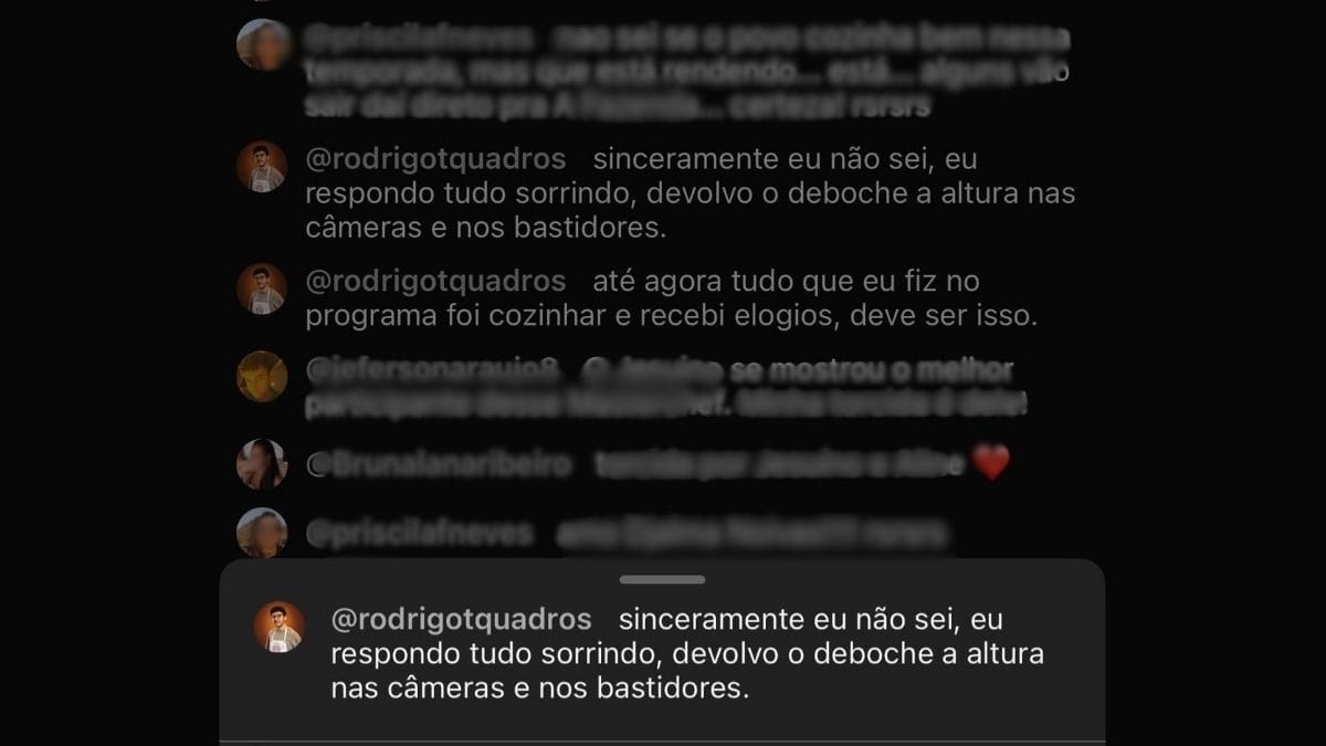 Rodrigo fala sobre atrito com demais participantes do MasterChef (Reprodução/YouTube)