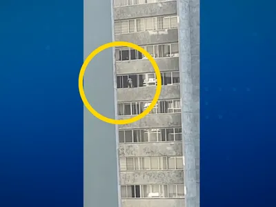 Mulher é flagrada limpando janela no 9º andar sem proteção em Curitiba
