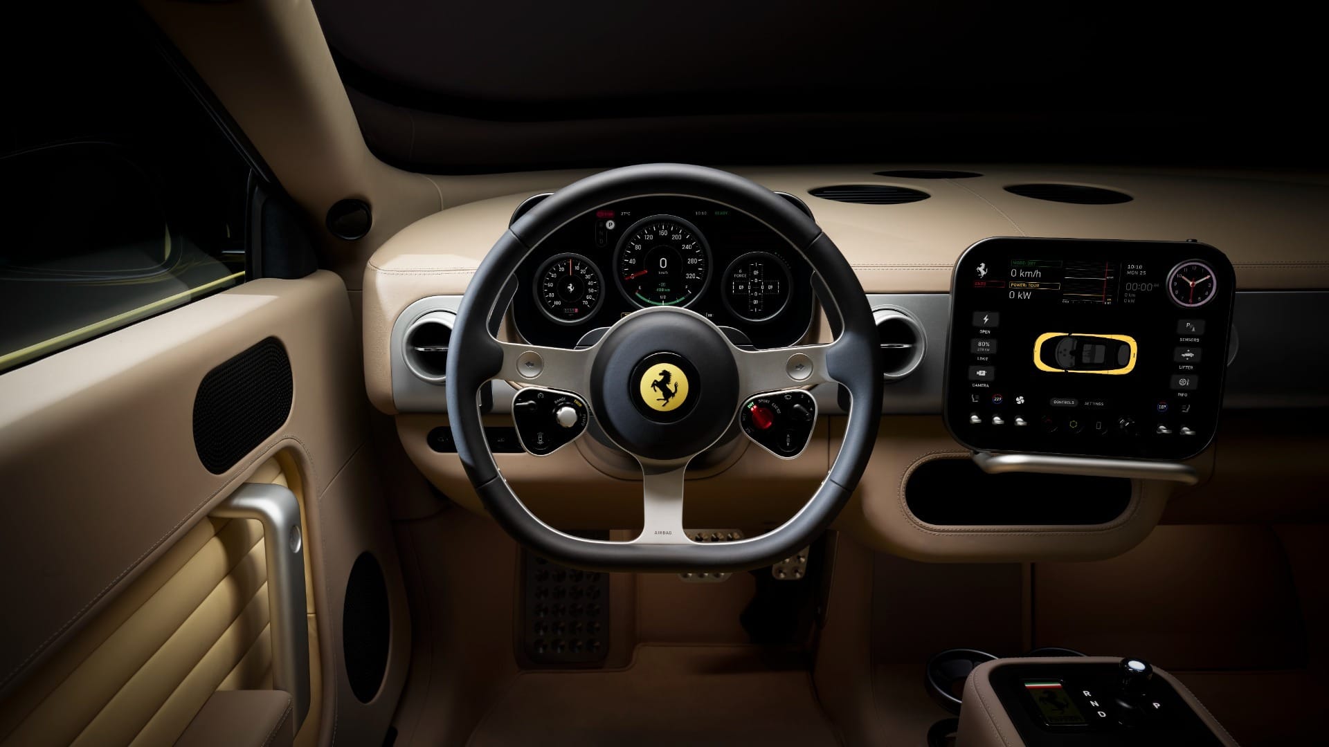 Interior da Ferrari Luce traz painel digital e comandos com foco na experiência de condução