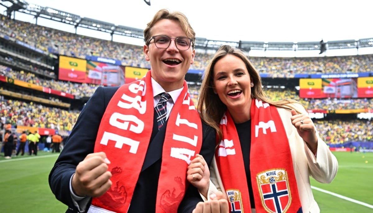 Futura rainha da Noruega vibra com gol de Haaland contra o Brasil
