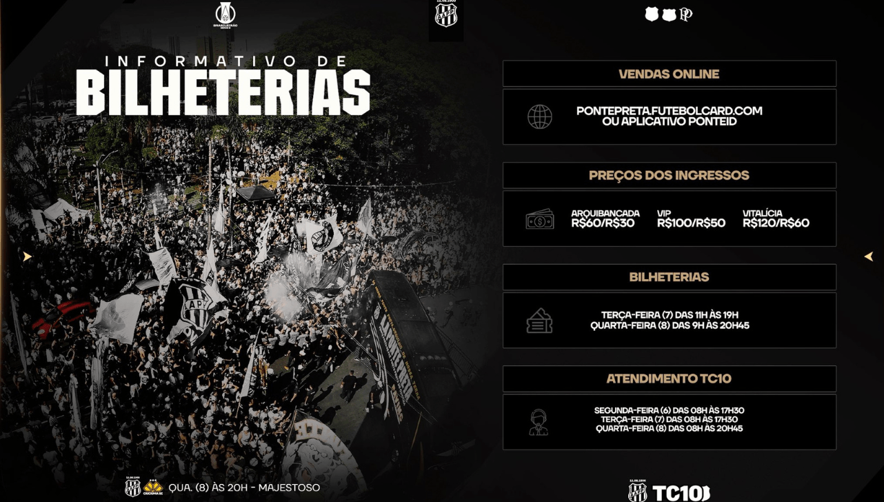 Ponte Preta abre venda de ingressos para duelo contra o Criciúma