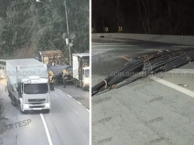 Carga cai de caminhão e interdita faixa da Tamoios em Caraguatatuba