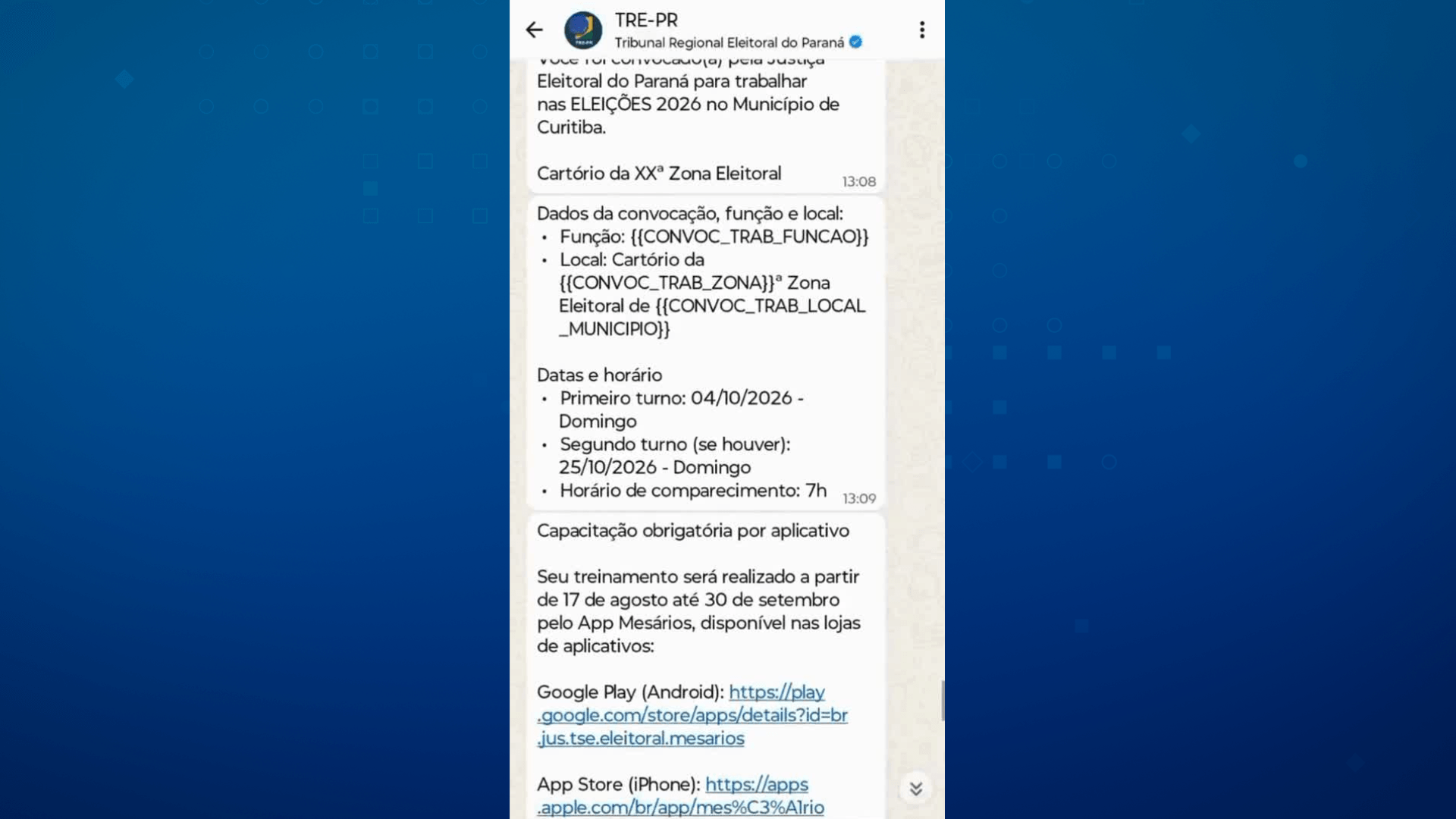 TRE-PR convoca mesários pelo WhatsApp para as eleições 2026