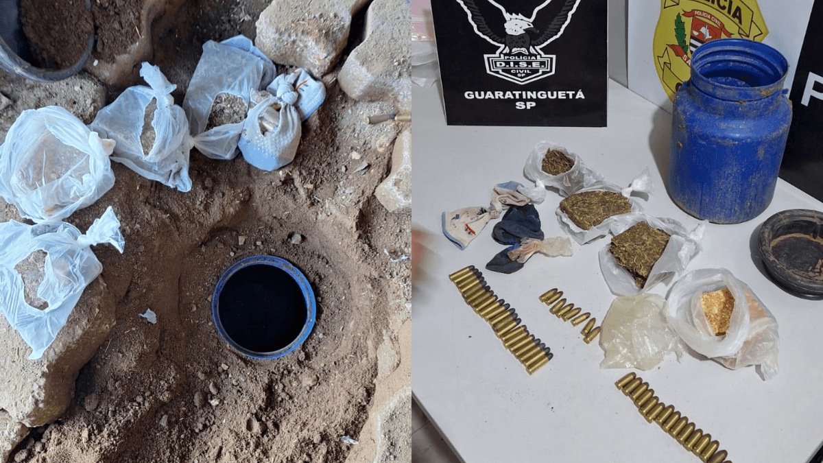 Drogas e munição enterradas em tonel são apreendidas em Guaratinguetá