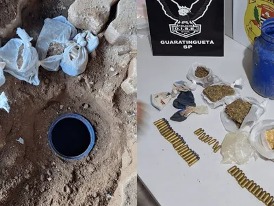 Drogas e munição enterradas em tonel são apreendidas em Guaratinguetá