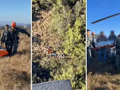 Águia da PM resgata motociclista ferido em área de mata em Campos do Jordão