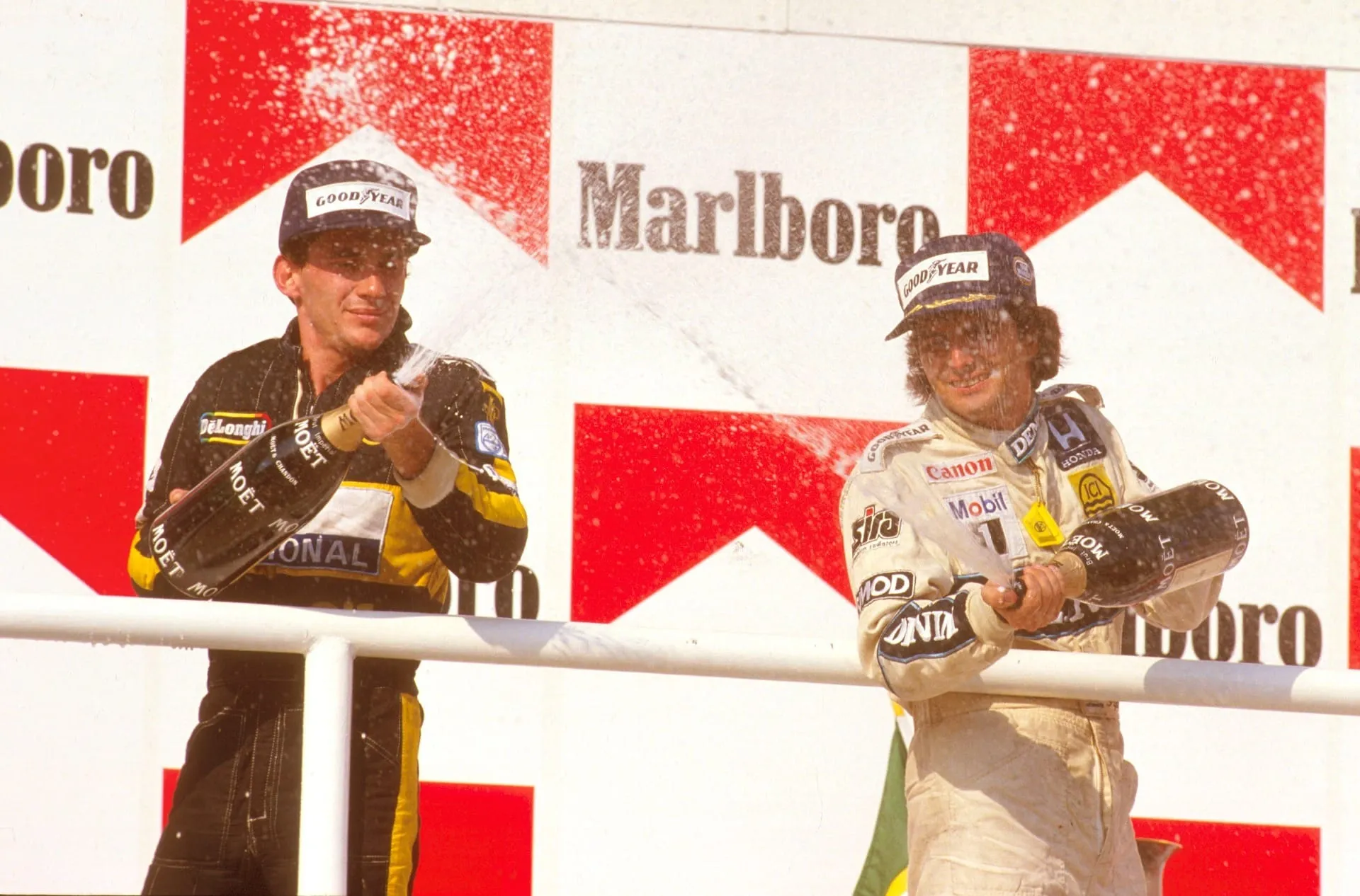 Senna e Piquet no pódio no GP da Hungria em 1986