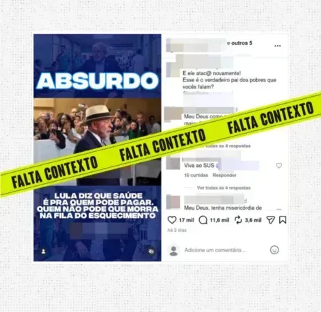 Posts tiram de contexto fala de Lula para sugerir defesa de saúde paga