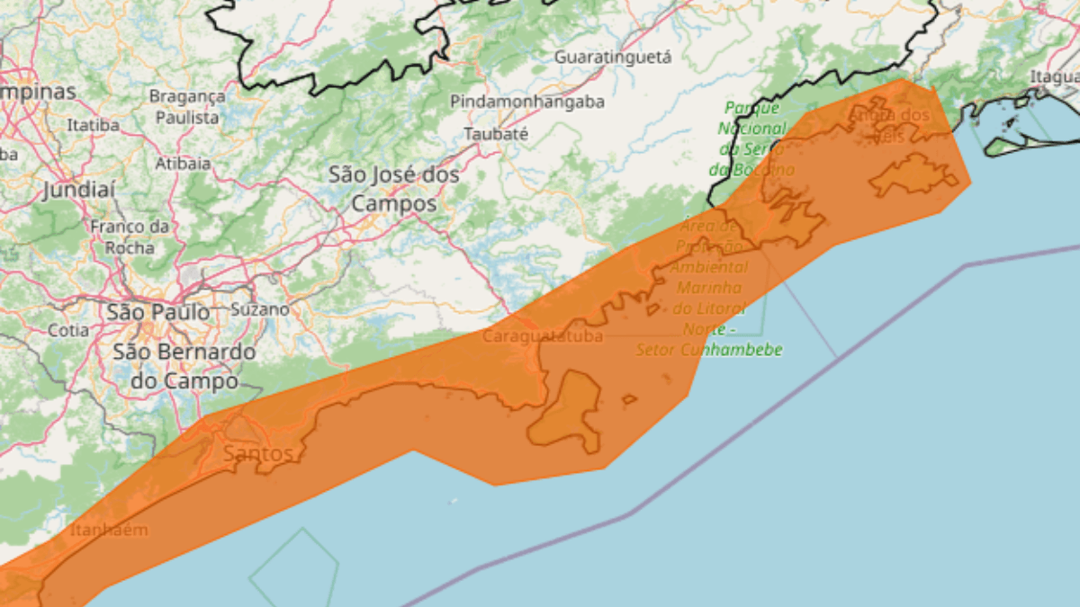 Inmet emite alerta de perigo para ventos costeiros no Litoral Norte de SP