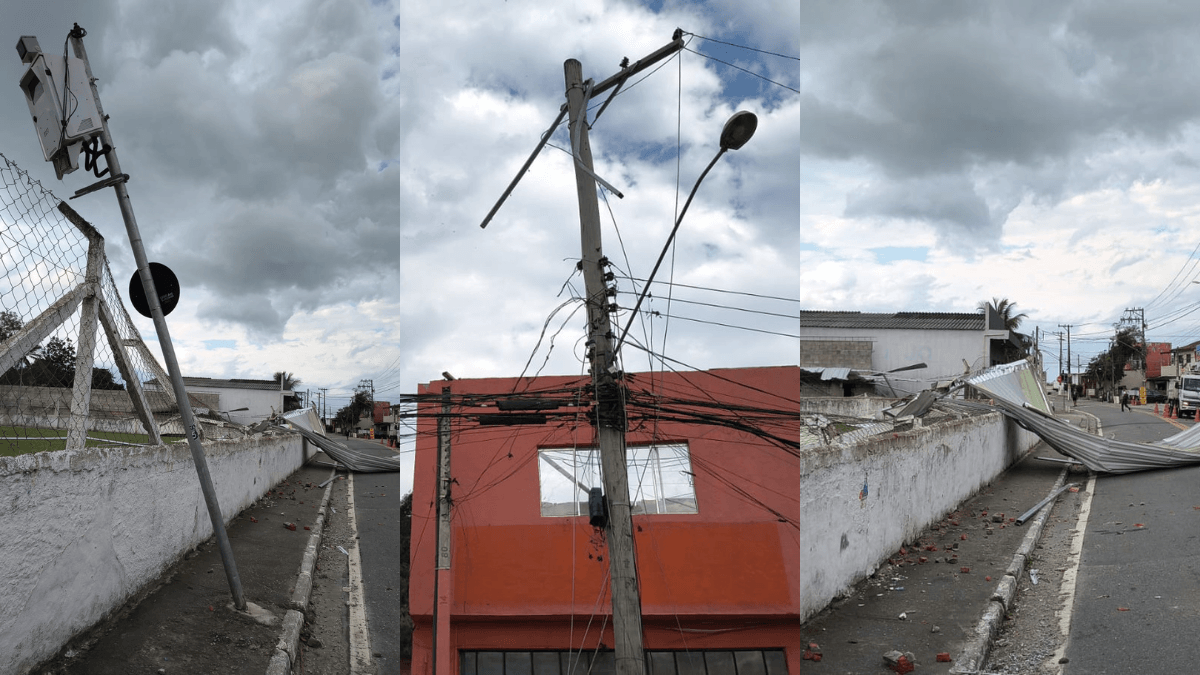 Ventania destelha galpão e rompe fiação elétrica em São Sebastião