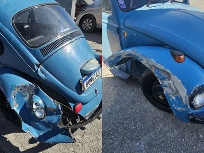 Triciclo atinge Fusca antigo estacionado em Lorena e causa prejuízos
