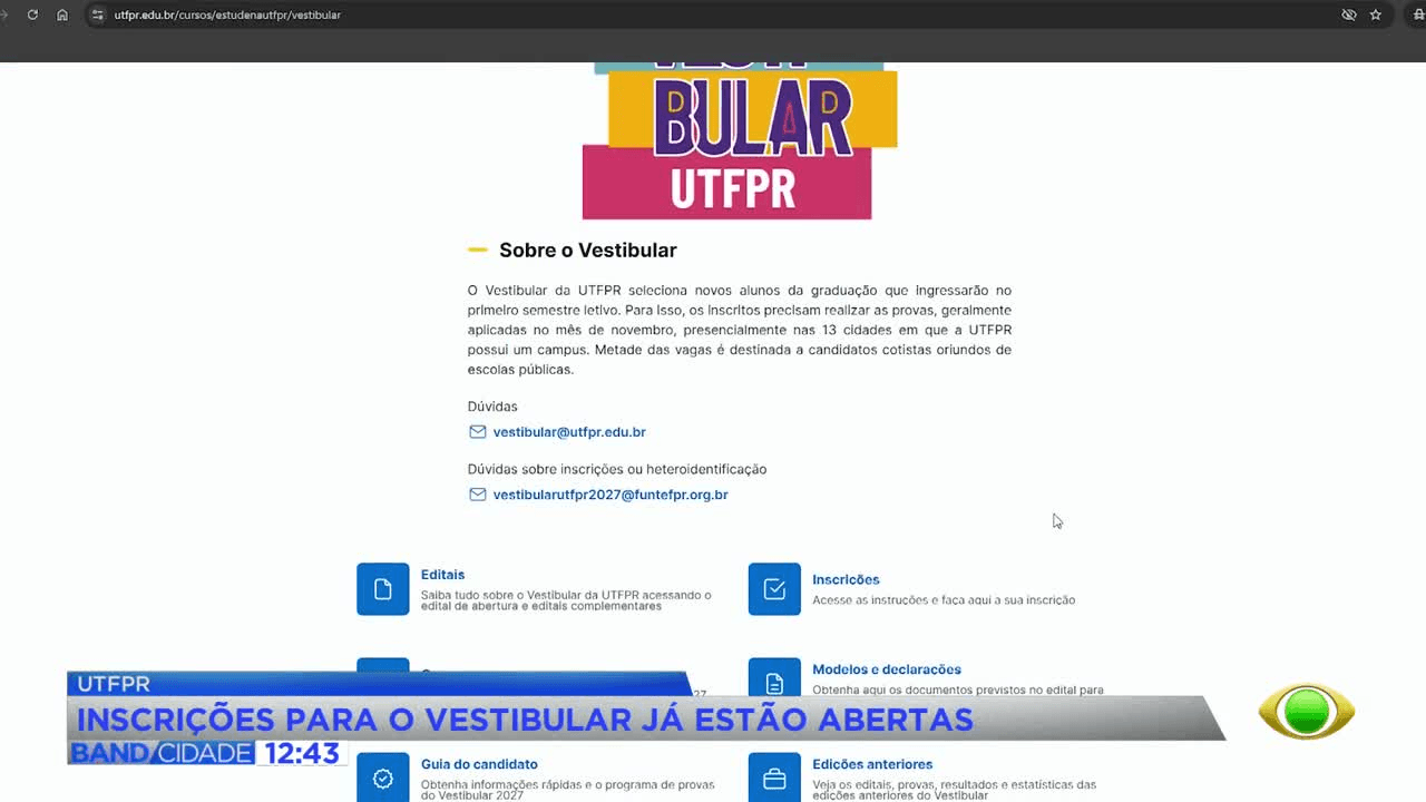 UTFPR abre inscrições para Vestibular 2027 em Curitiba