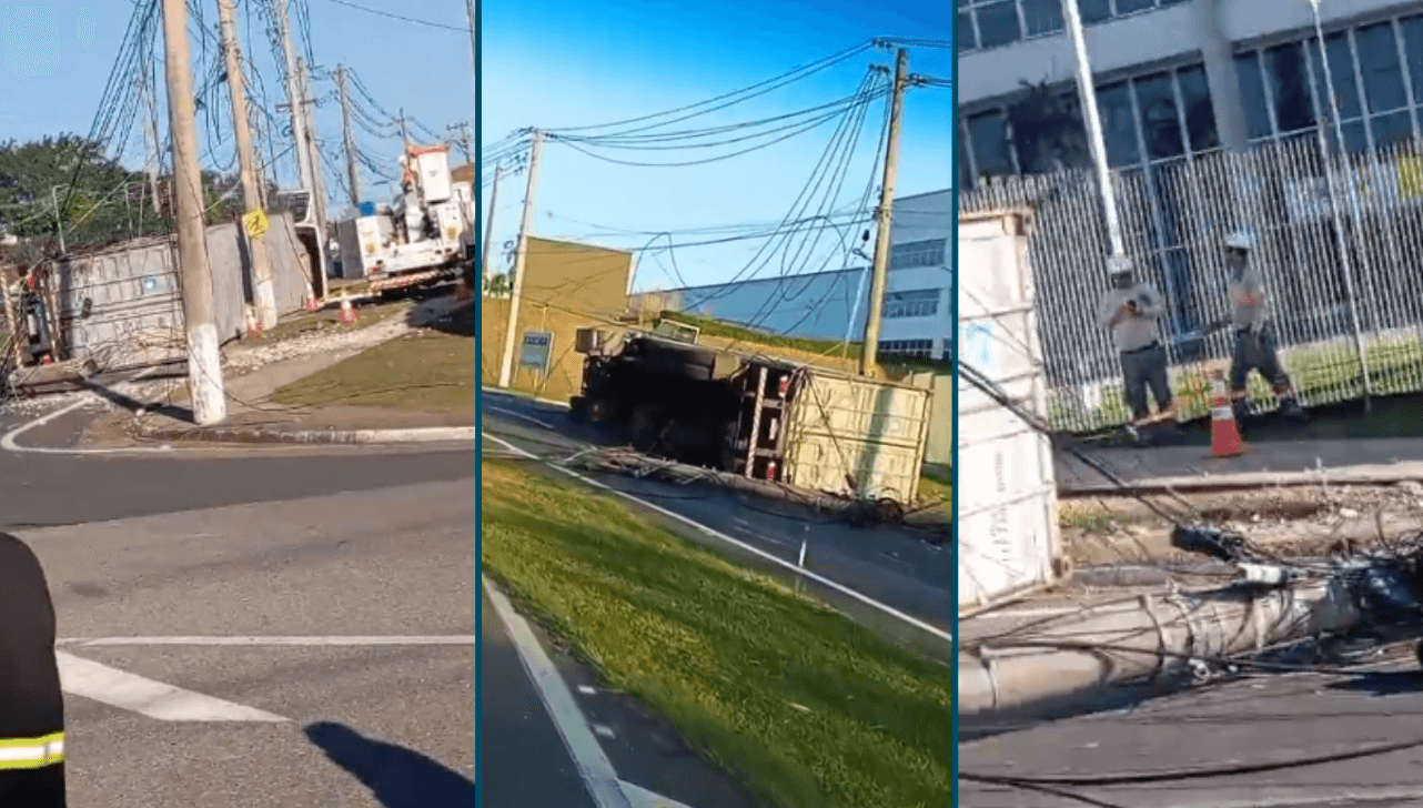 Caminhão tomba após bater em poste e deixa moradores sem energia em Vinhedo - QTU Questões do Universo
