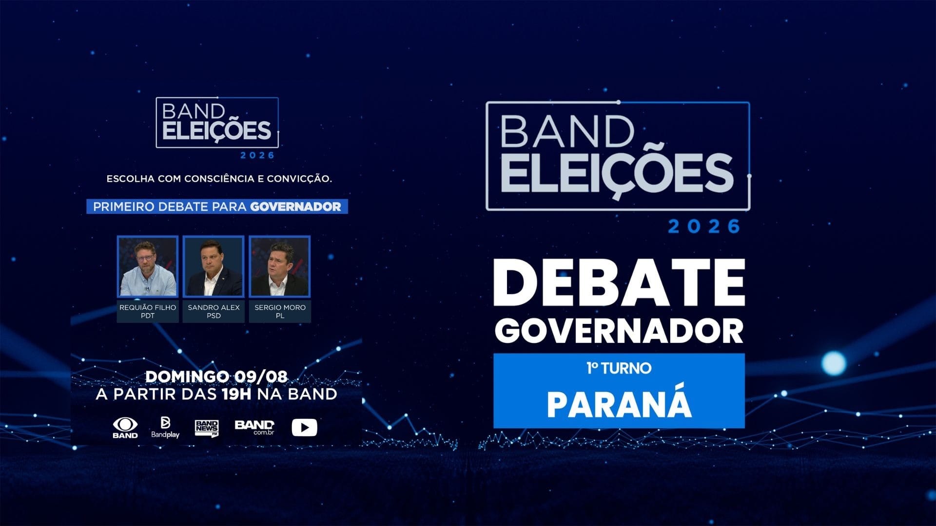 Requião Filho, Sandro Alex e Sergio Moro frente a frente no debate da BAND - QTU Questões do Universo