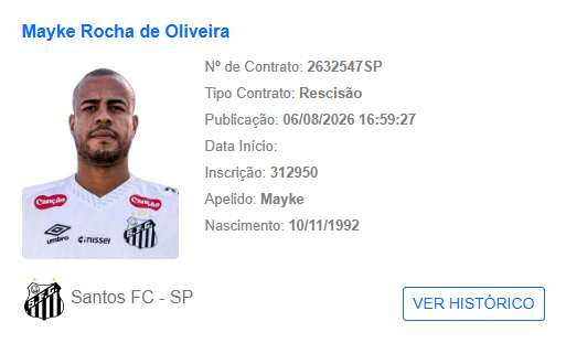 Rescisão de Mayke com o Santos foi publicada no BID da CBF (Reprodução/CBF)