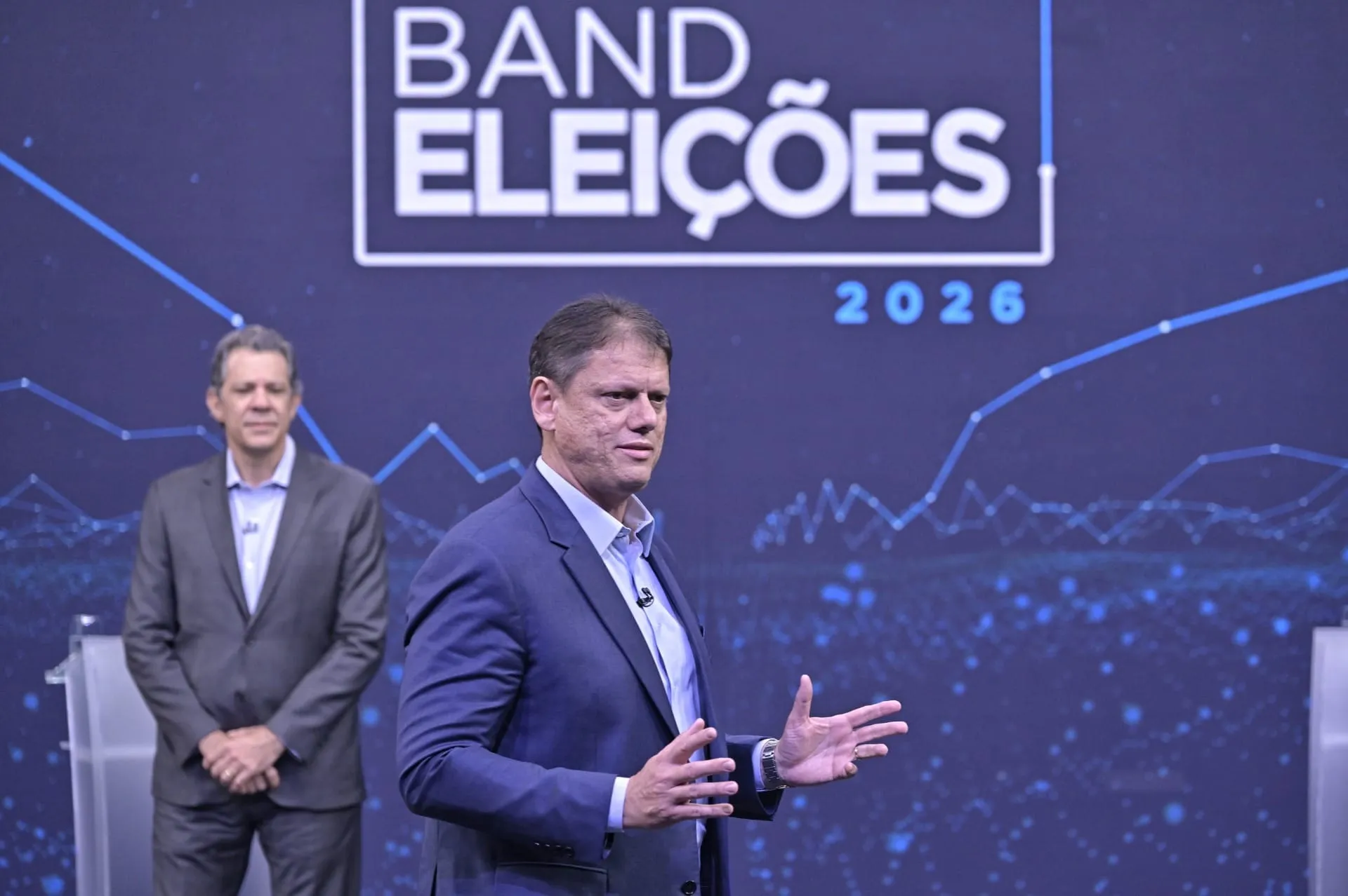 Tarcísio de Freitas durante debate eleitoral na Band (Renato Pizzutto/Band)