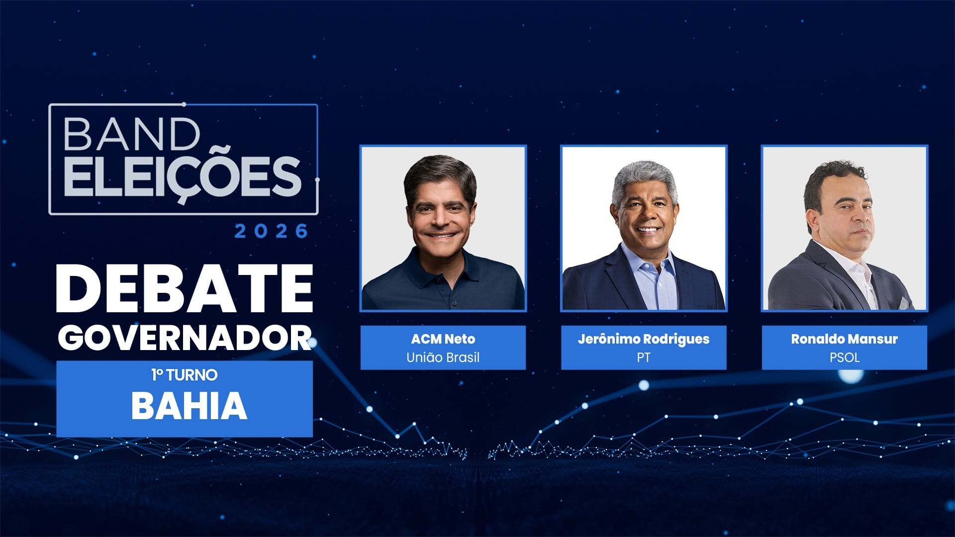 Debate Band AO VIVO reúne ACM Neto, Jerônimo e Mansur na disputa pela BA