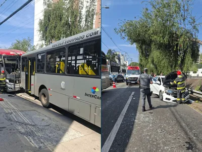Colisão entre 2 ônibus, caminhão e 4 carros trava Avenida Orosimbo Maia