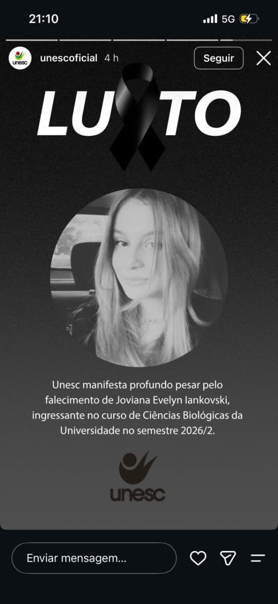 Namorado ficou com corpo por dias após matar estudante em SC, diz polícia