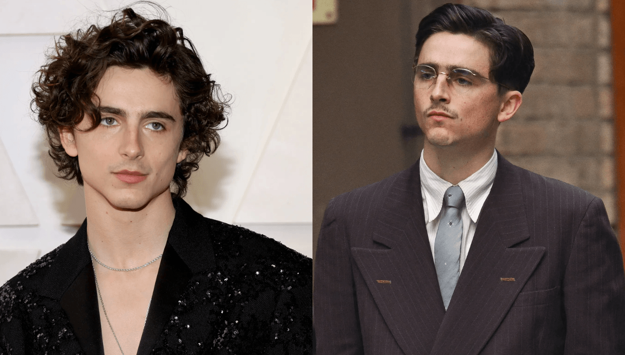 Timothée Chalamet no Red Carpet ao lado de seu personagem em "Marty Supreme" Marty Mauser