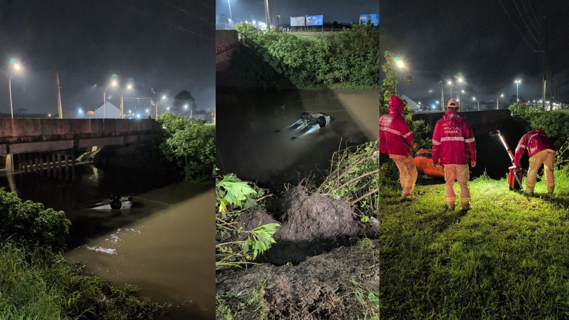 Carro cai em rio em Pinhais; homem morre e mulher desaparece