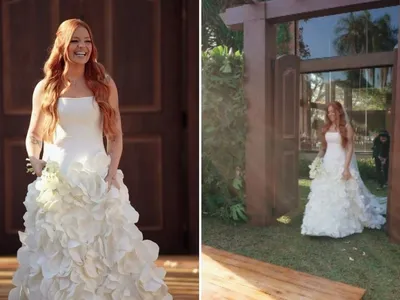 Viih Tube caminha sozinha até o altar em casamento com Eliezer em SP