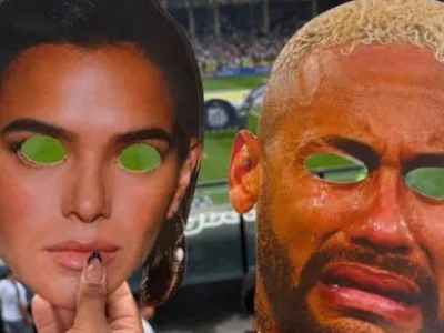 Torcida do Vasco provoca Neymar com máscaras de choro e de Bruna Marquezine