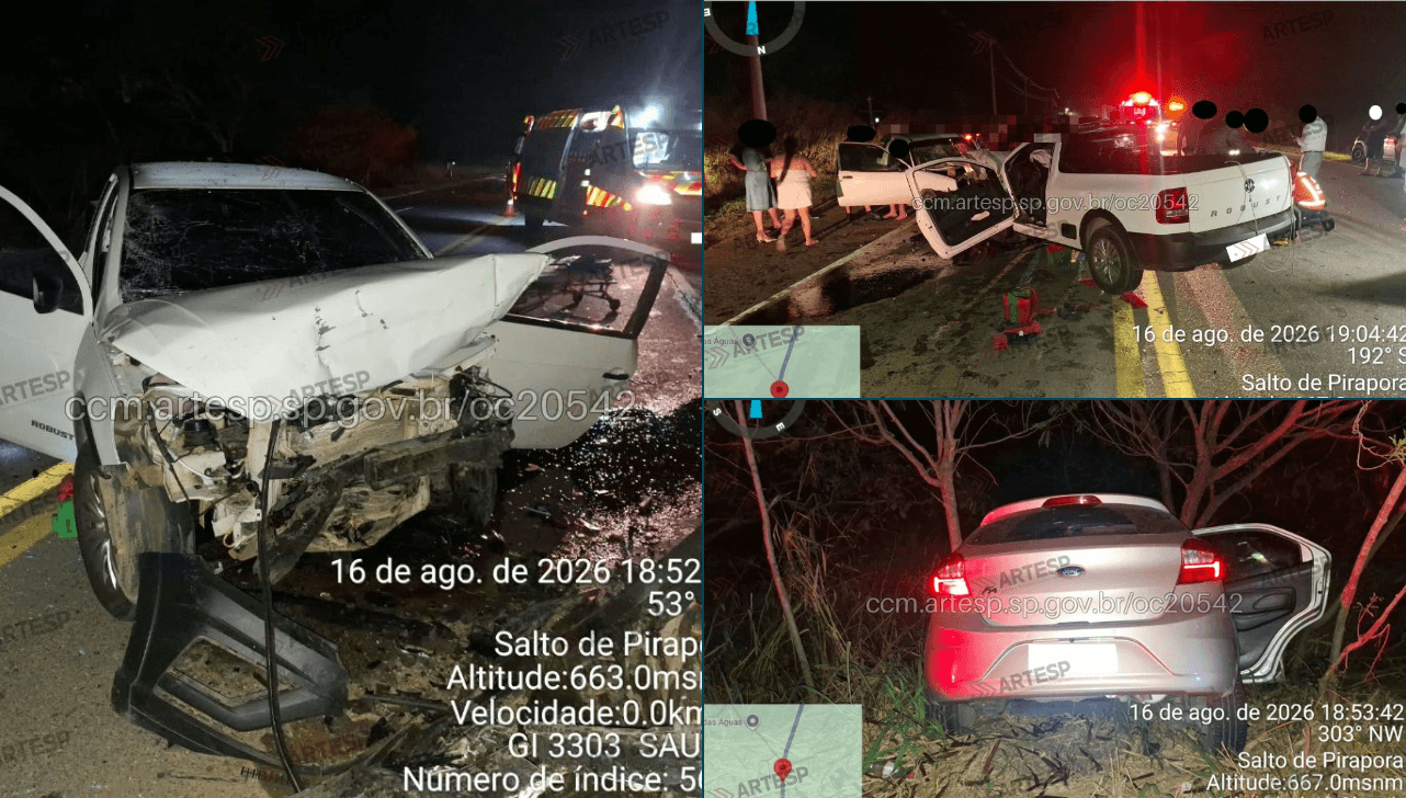 Acidente entre três veículos deixa cinco feridos em Salto de Pirapora