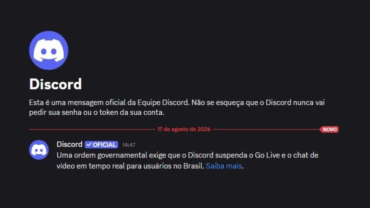 Discord exibe mensagens aos usuários sobre suspensão de lives
