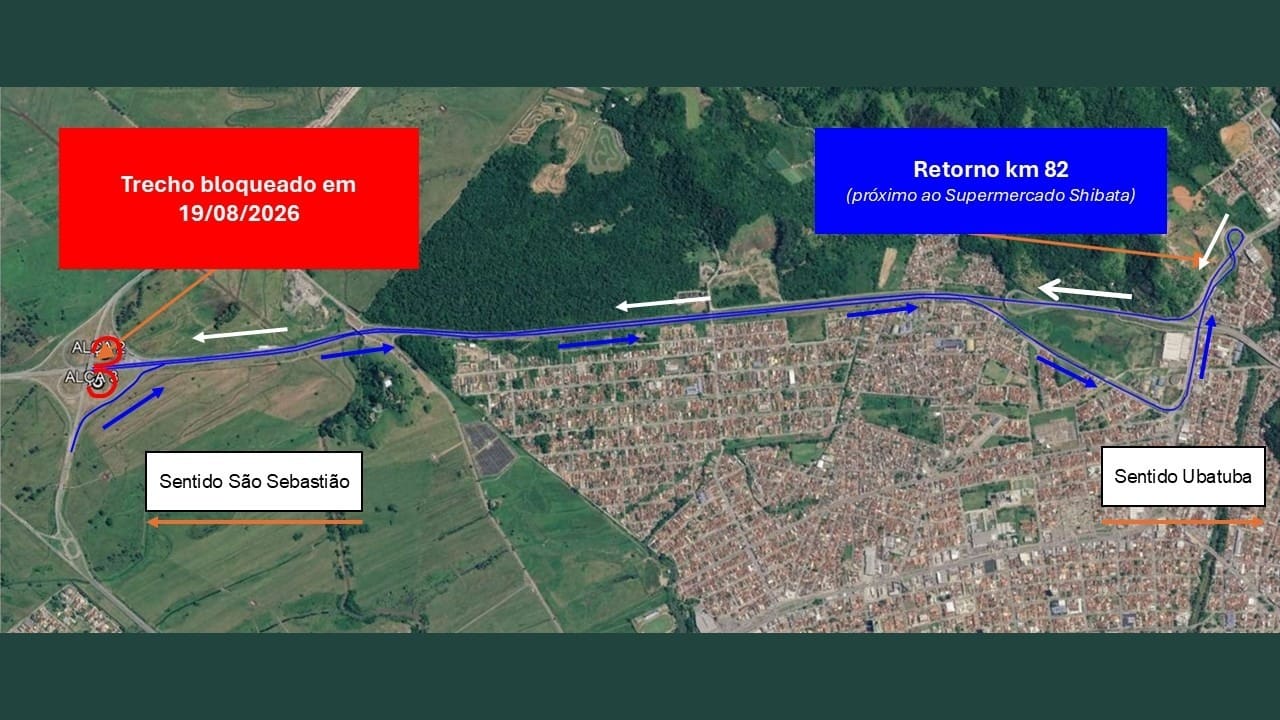 Trevo dos Contornos da Tamoios terá bloqueio parcial em Caraguatatuba