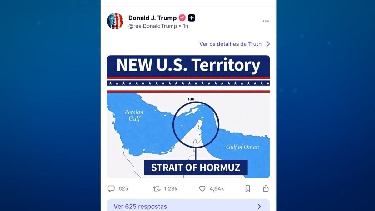 Trump publica imagem de Ormuz como 'território dos EUA'- Reprodução