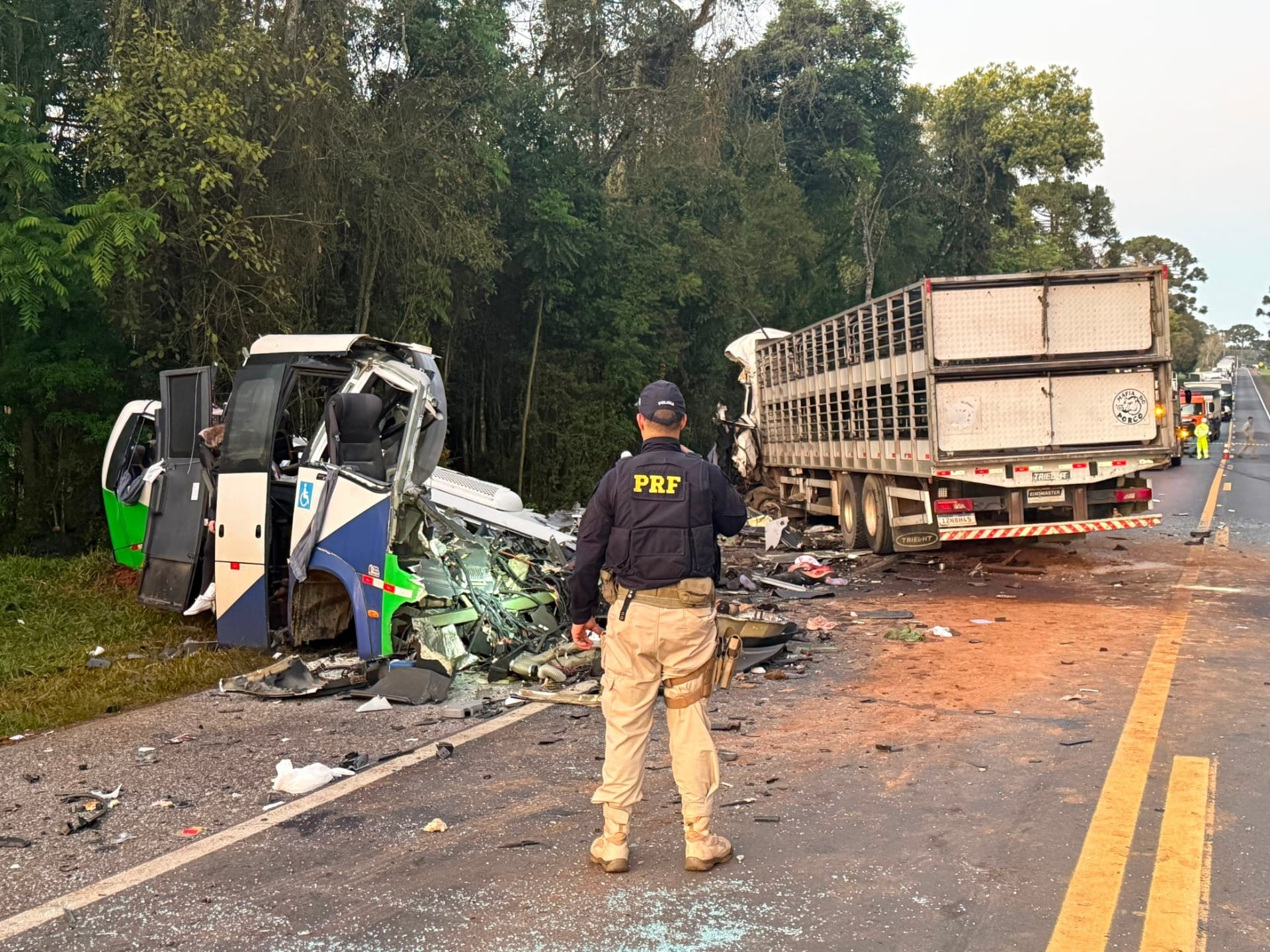 Acidente entre caminhão e micro-ônibus deixa 23 mortos na BR-373 no Paraná