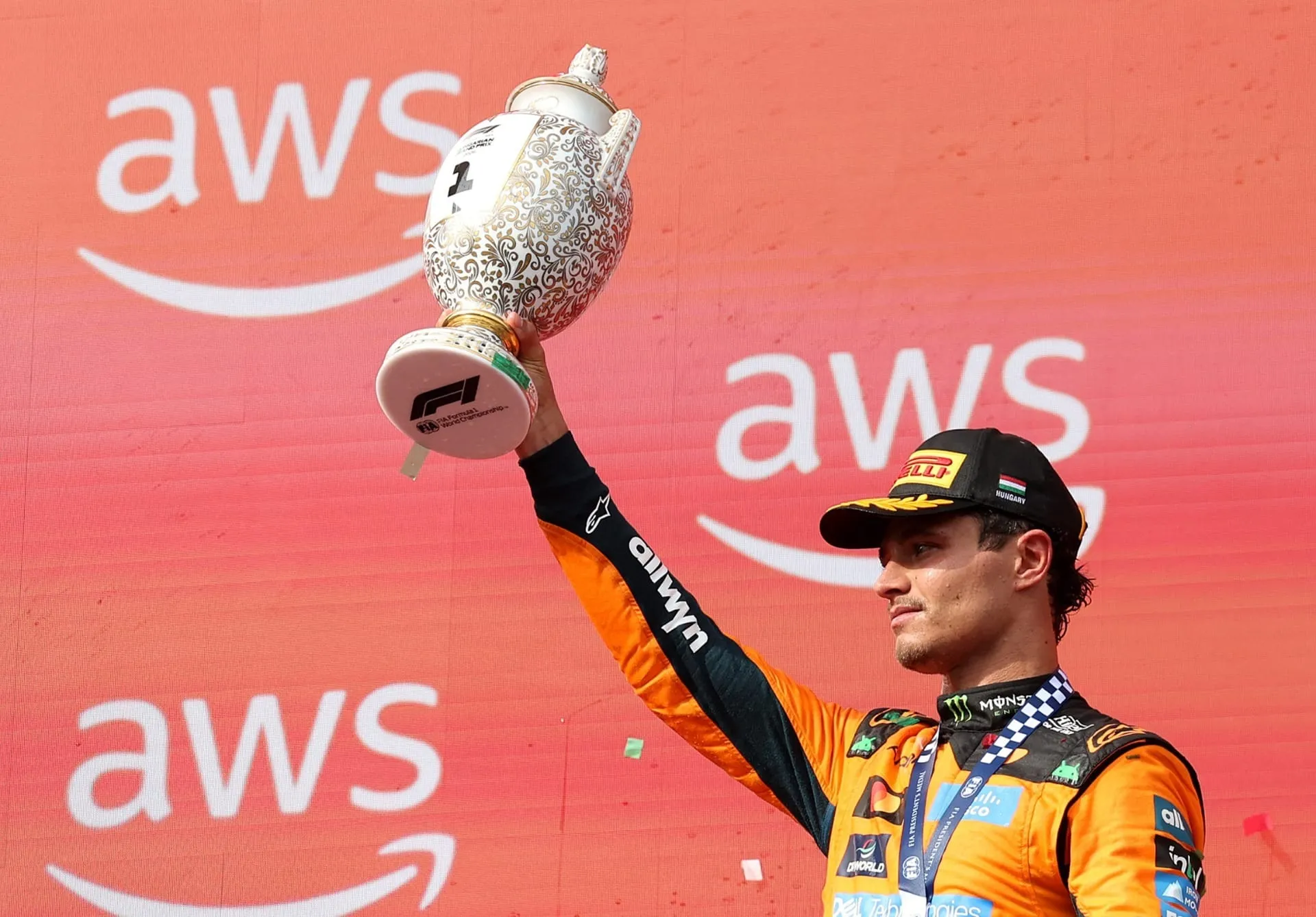 Norris no pódio do GP da Hungria de Fórmula 1