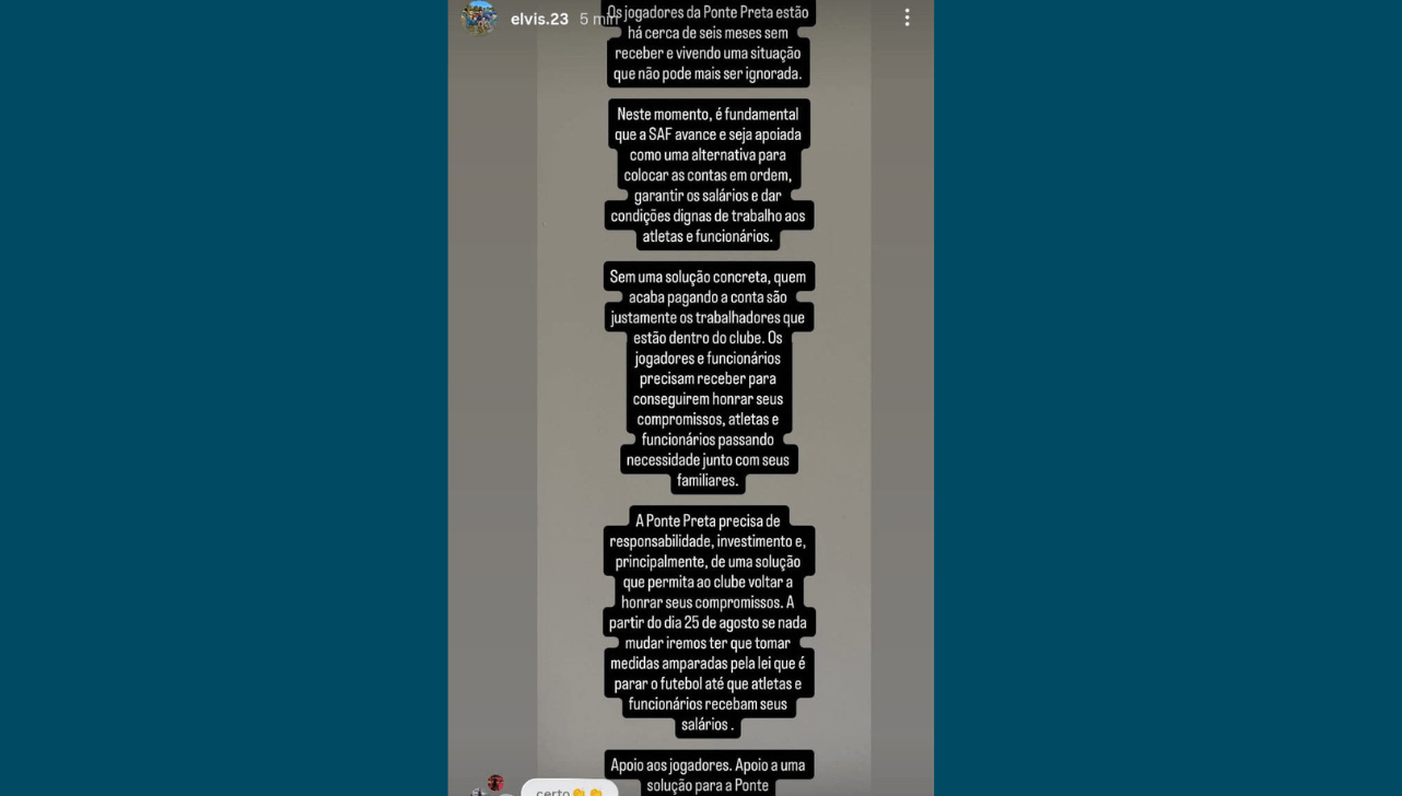 Elvis publica nota de jogadores em sua rede social