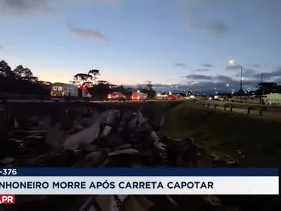 Motorista morre em tombamento de caminhão na BR-376 em Tijucas do Sul